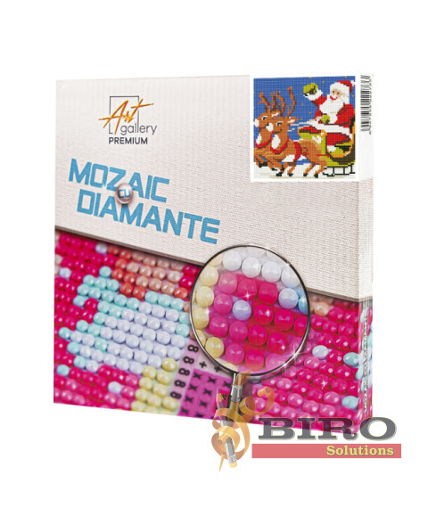Mozaic cu diamante 20x20 cm Moș Crăciun în sanie